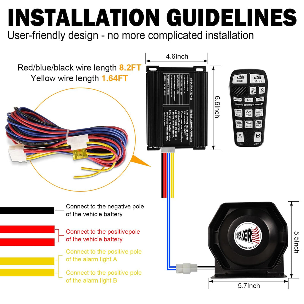 200W Multi-Tone Emergency Car Siren Speaker PA System Kit V4747