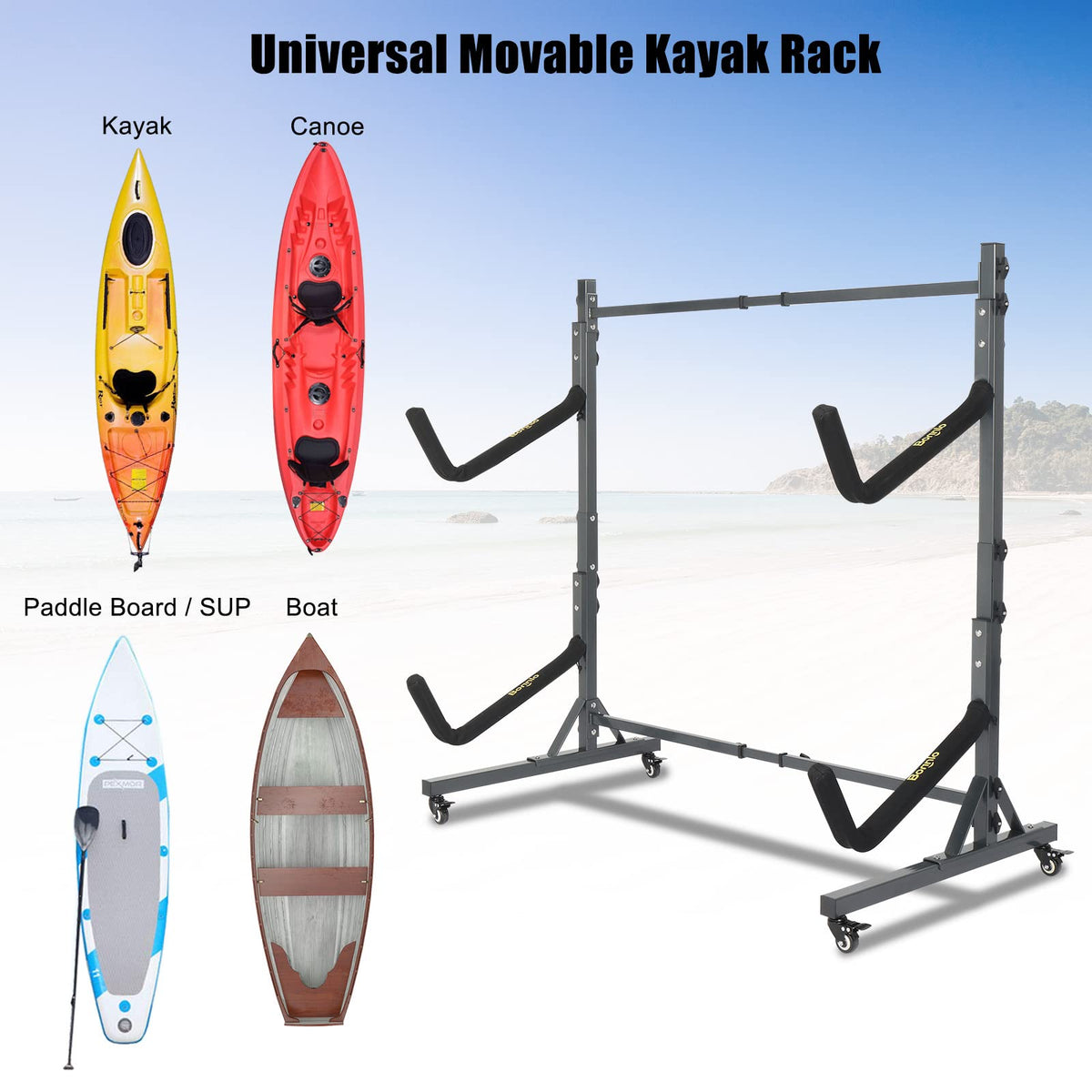 Freestanding Kayak Storage Rack with Lockable Wheels L91122