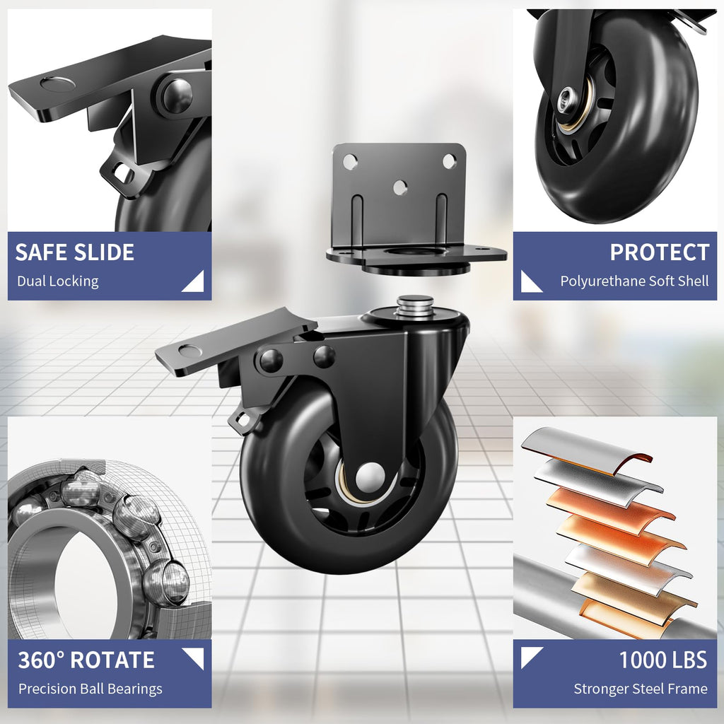 3 in Side Mount Plate Caster Wheels T5634