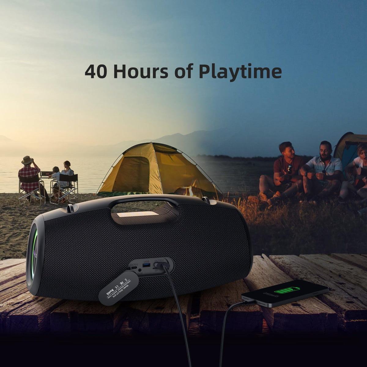 Black 120W Portable Waterproof Bluetooth Speaker X617
