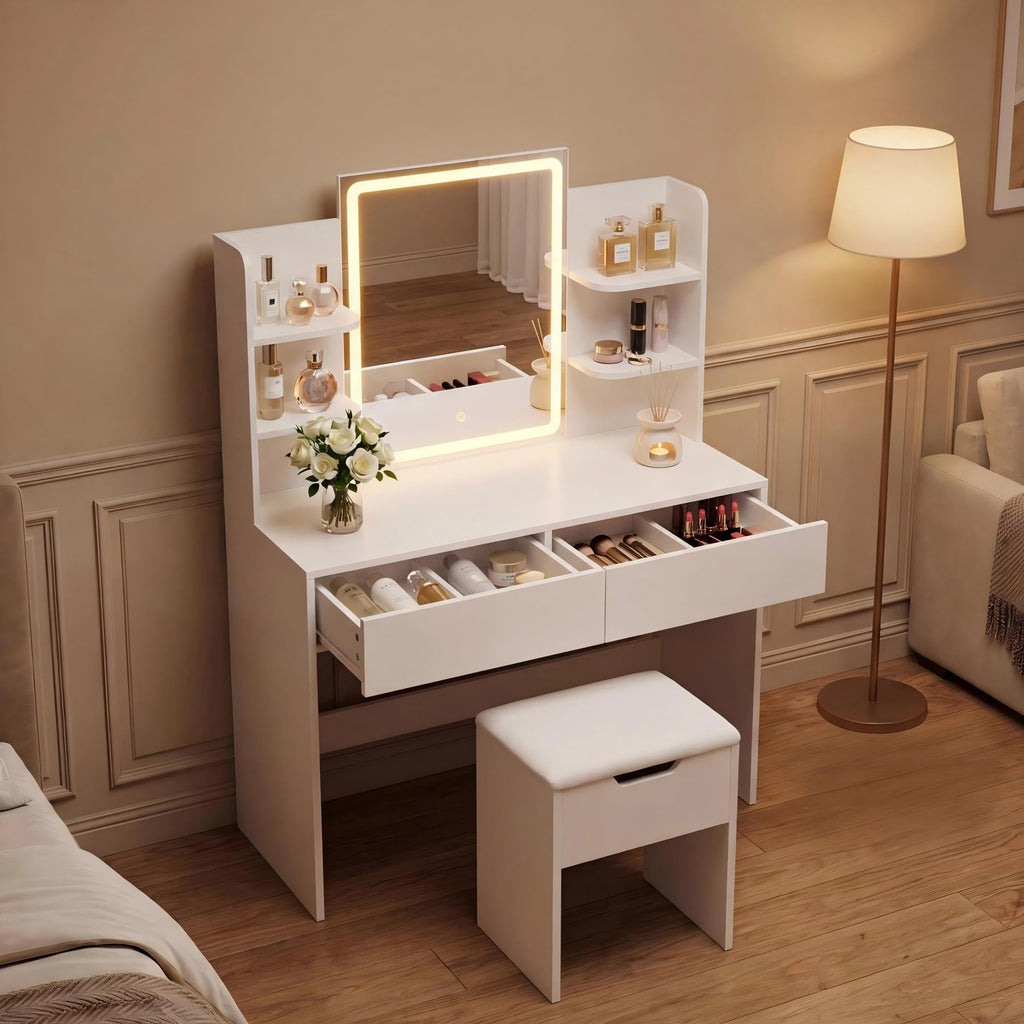 White Vanity Desk Set with LED Mirror H825