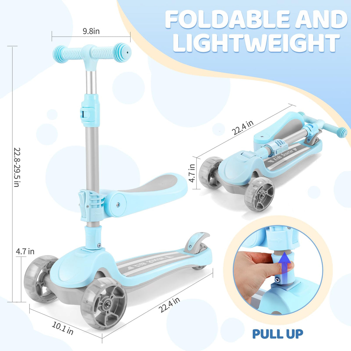 2 in 1 Kids Scooter with Seat, LED Light-Up Wheels, 4 Adjustable Heights C9896
