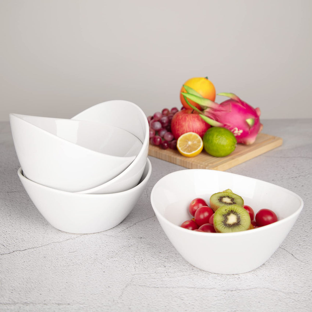 8 in White Ceramic Soup and Salad Bowls Set of 4 L847