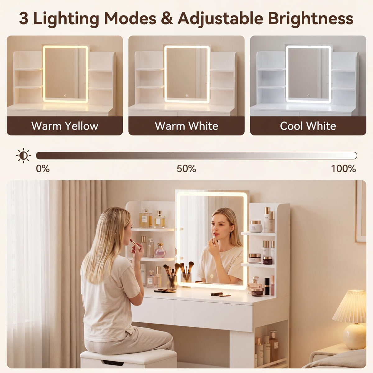 White Vanity Desk Set with LED Mirror H825