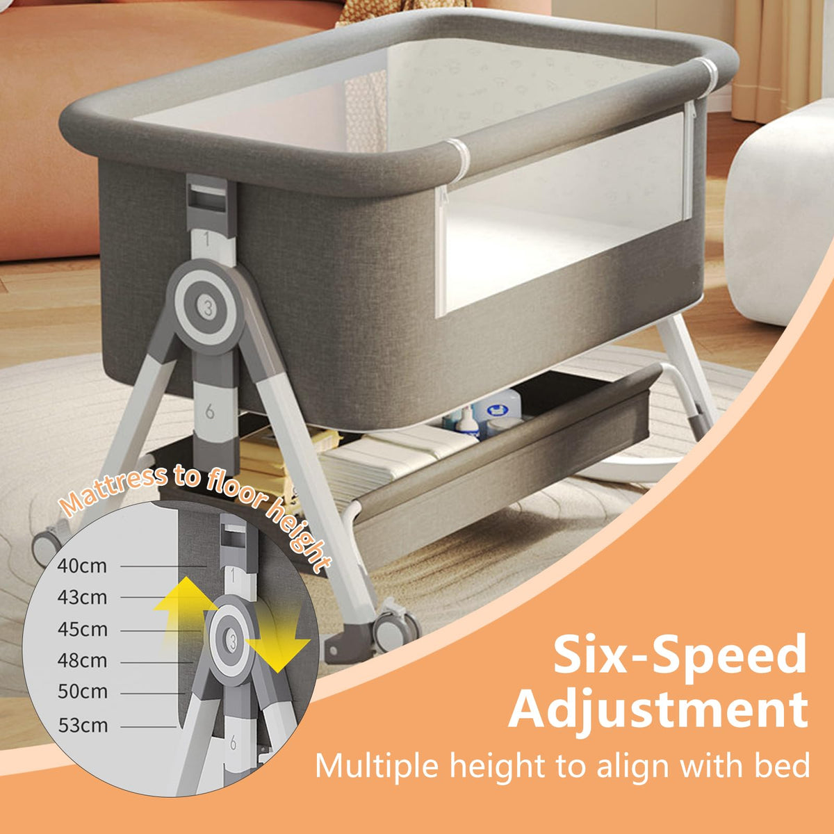 4 in 1 Baby Bassinet Bedside Sleeper with Wheels and Mattress V9524