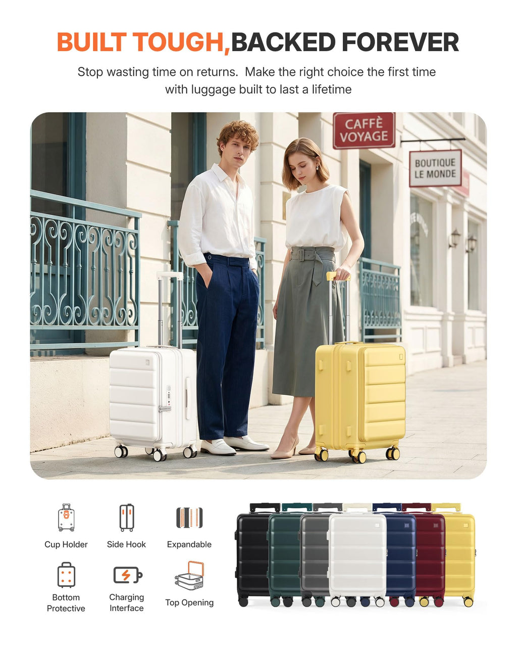 Expandable 20Inch Carry On Hardside Suitcase Milky White M382482