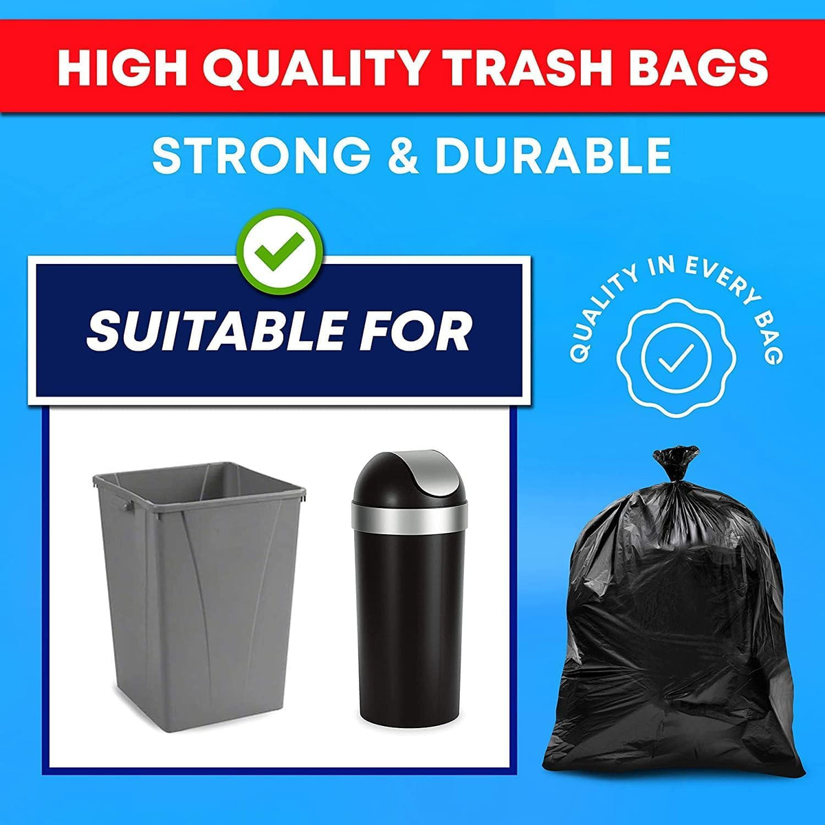 33 Gallon Heavy Duty Trash Bags 110 Count Black Can Liners T32270