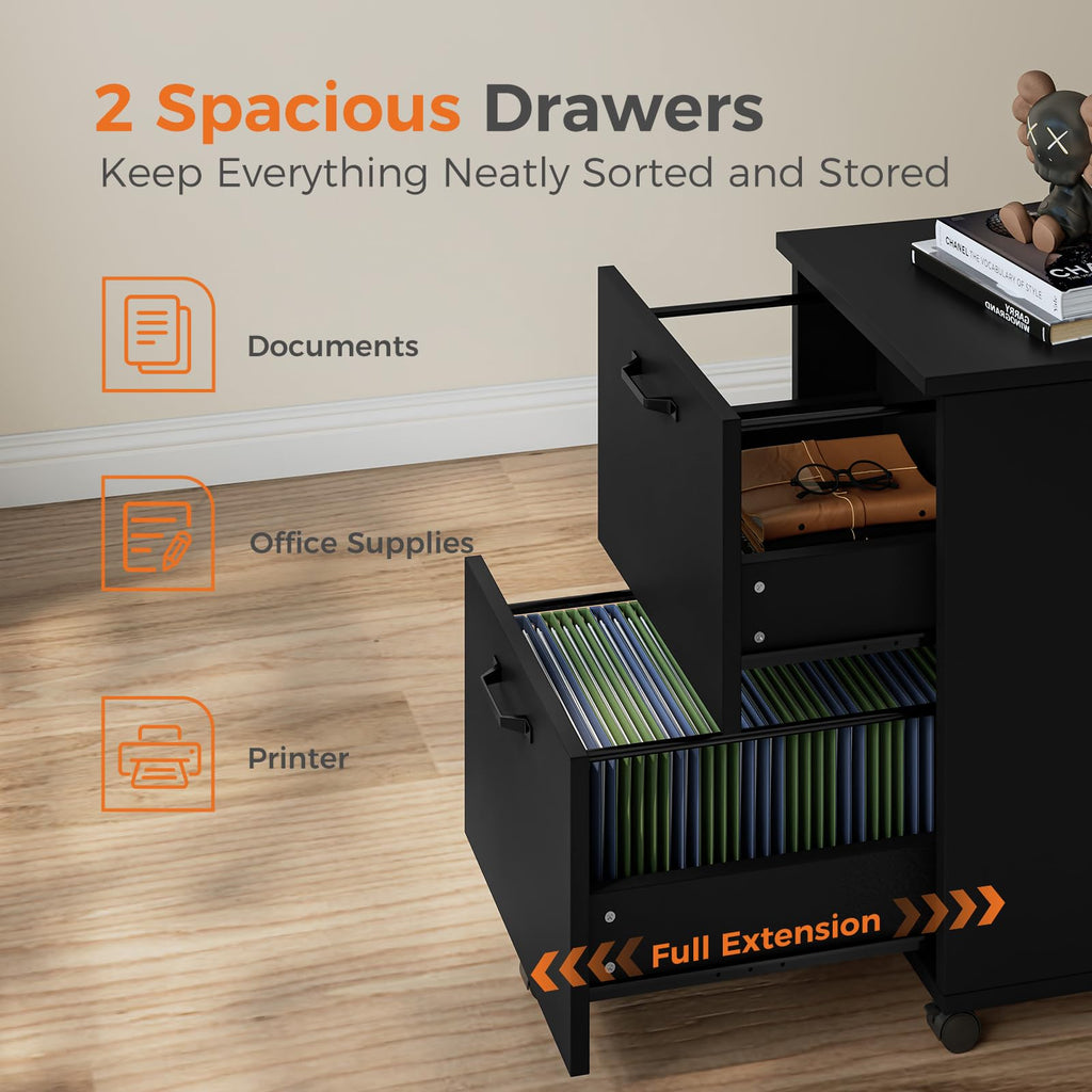 Black 2 Drawer Rolling Wood Filing Cabinet C276044