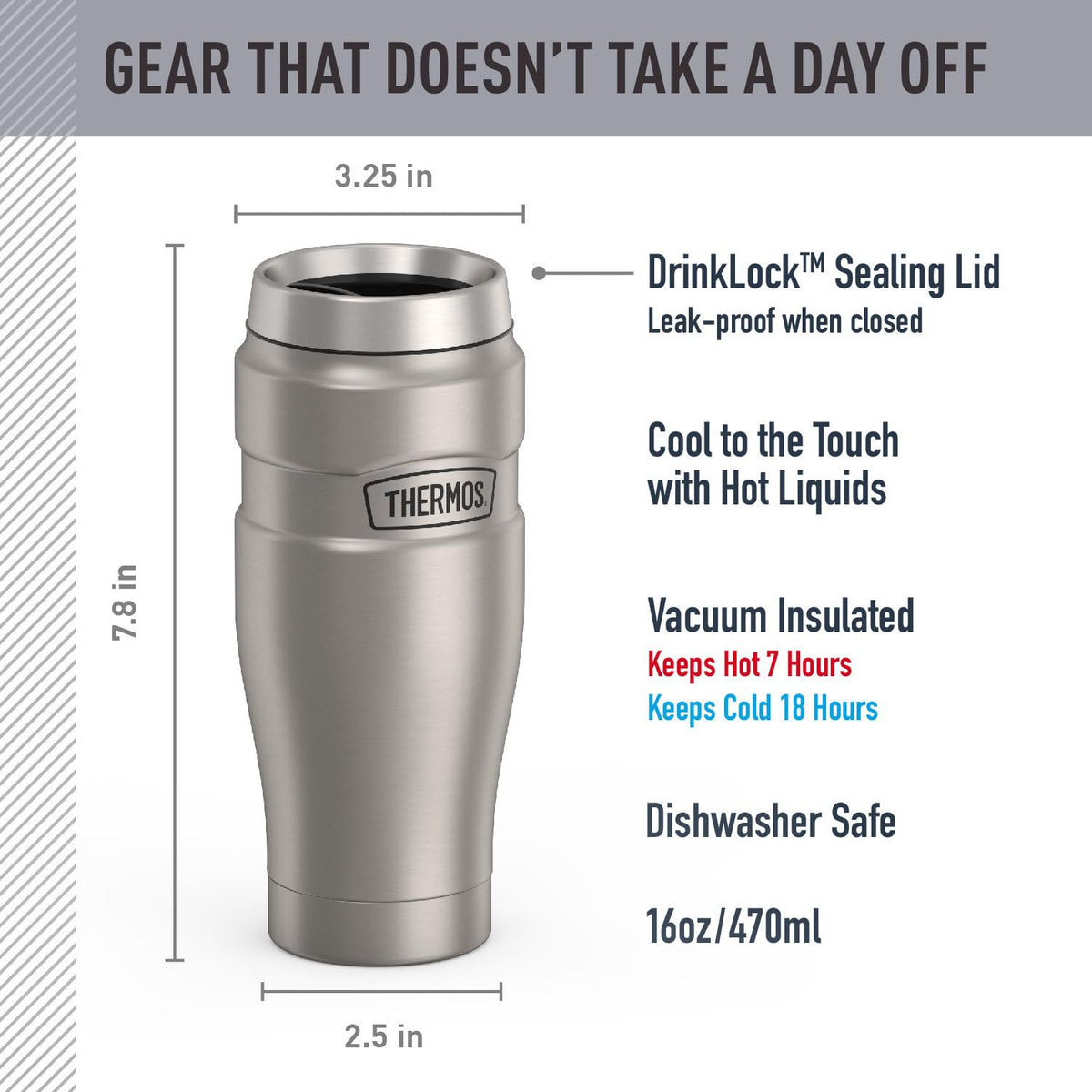 Stainless Steel Vacuum-Insulated Travel Tumbler 16 Ounce K5827