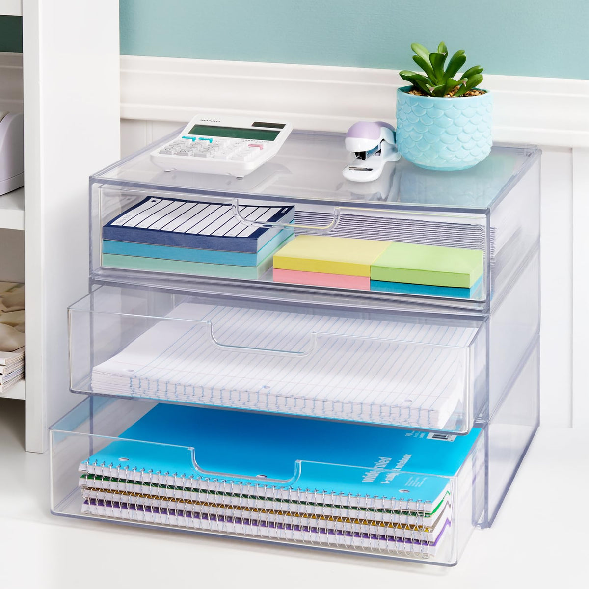 Clear Plastic Stackable Organizer Drawers Set of 2 U222233