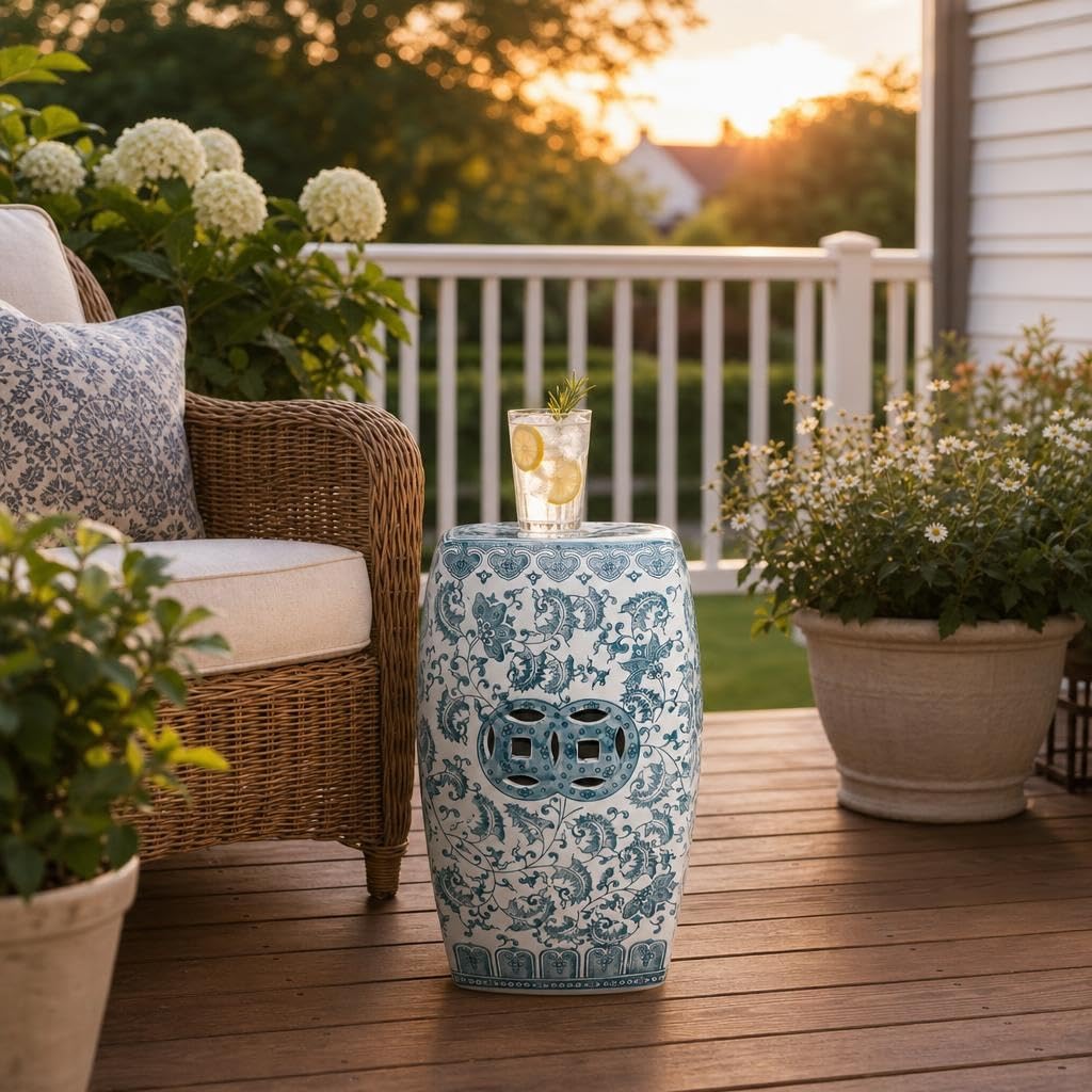 Teal Blue Ceramic Garden Stool Z54318