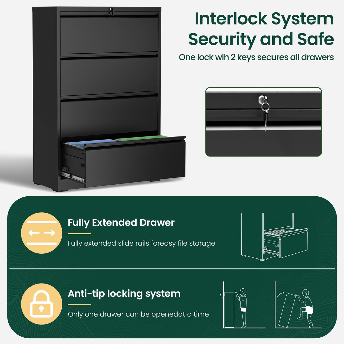 4 Drawer Black Metal File Cabinet R52019