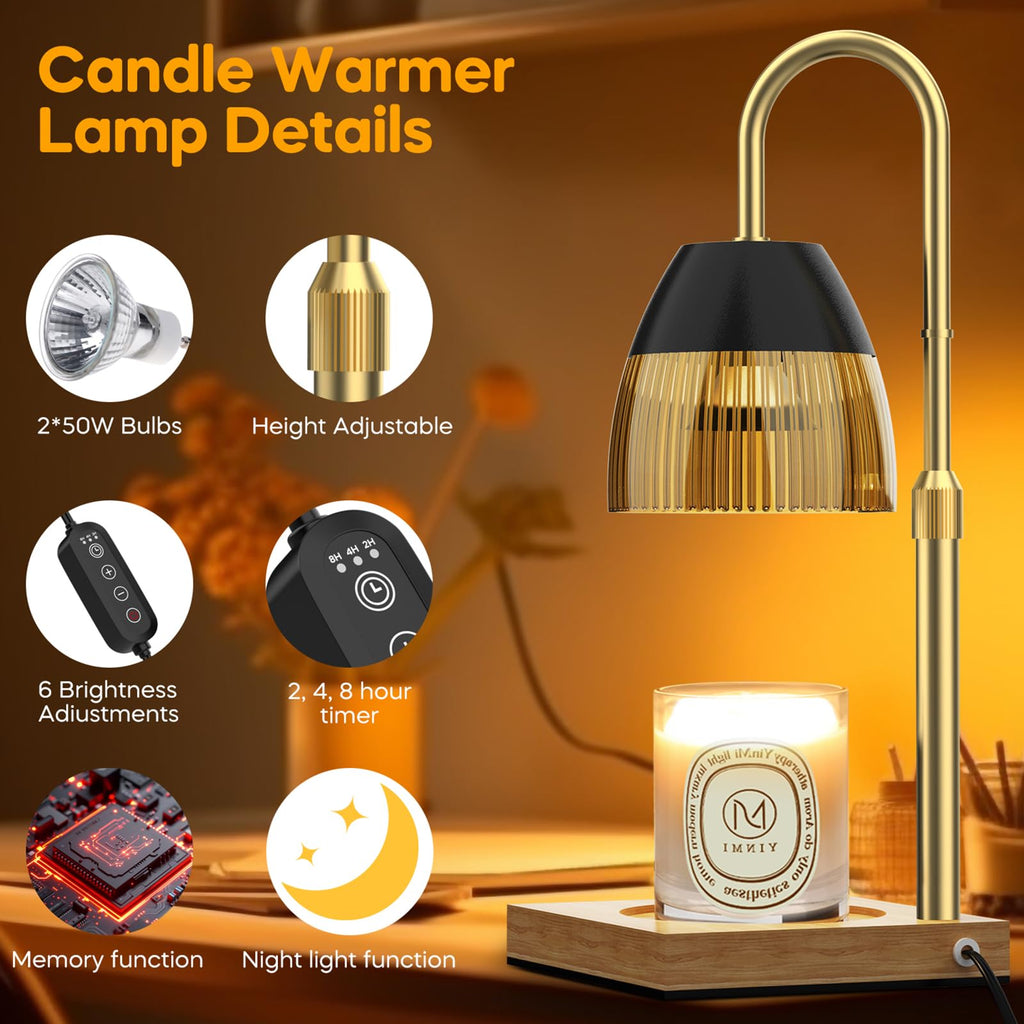 Candle Warmer Lamp with Timer Auto Off, Dimmable Height Adjustable Wax Melting Lamp P5218