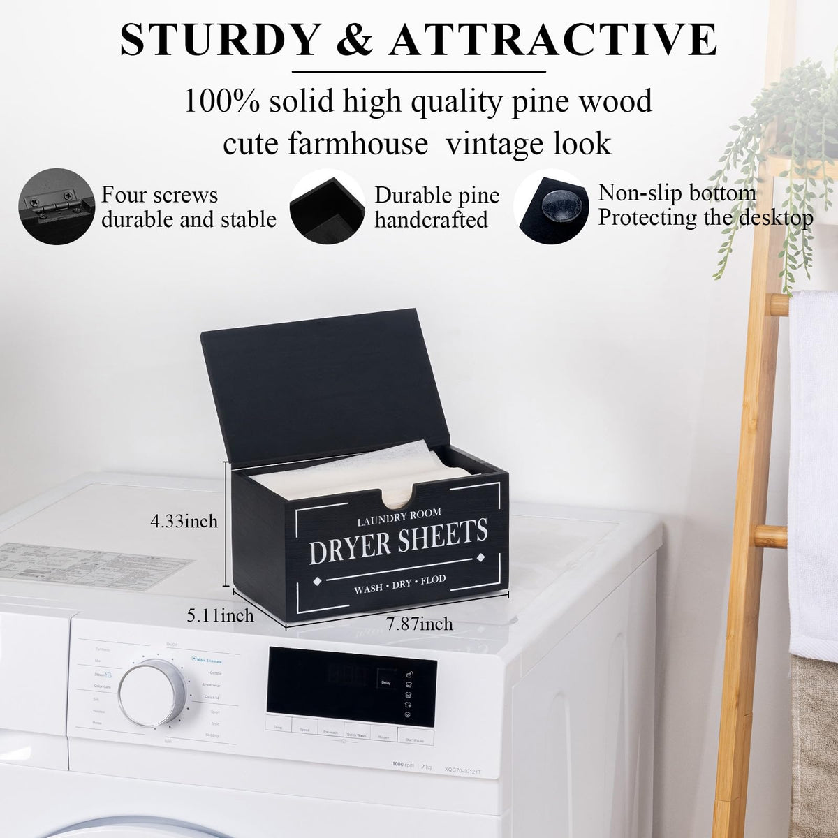 Black Dryer Sheet Holder with Lid C3368