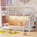White Twin Over Twin Bunk Bed with Storage Stairs E992
