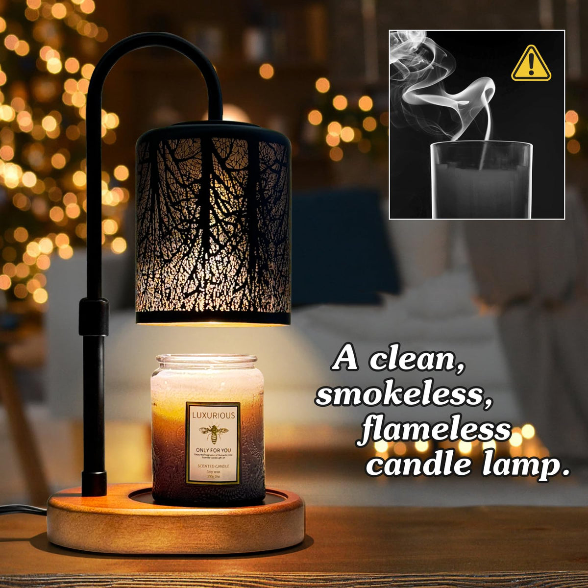 Black Adjustable Height Electric Candle Warmer with Timer and Dimmer E394504