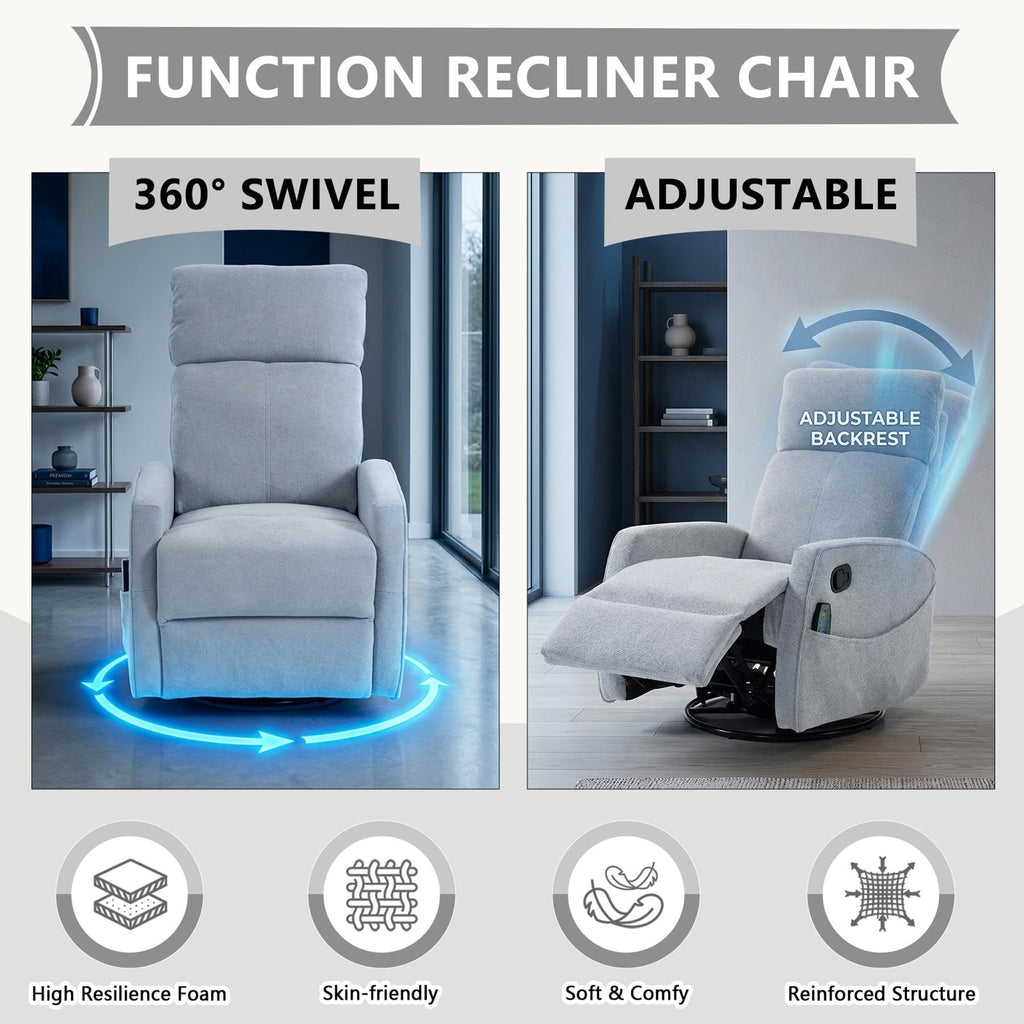 Gray Manual Swivel Glider Recliner with Massage X48365