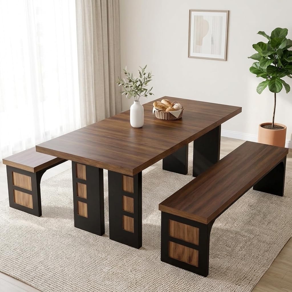 70.9" Wood Dining Table Set with 2 Benches G3214