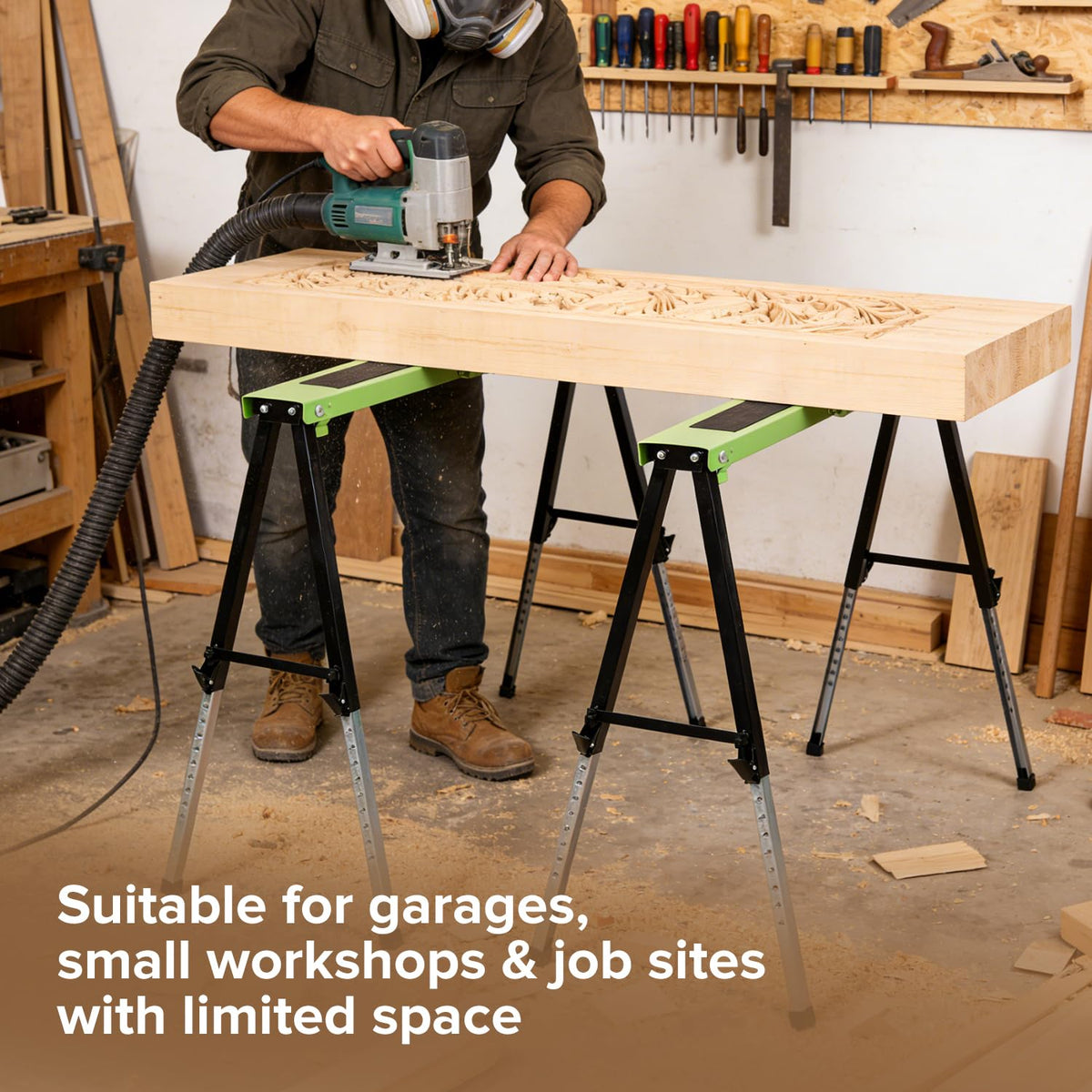 Adjustable Height Folding Sawhorse 2-Pack, 660lb Capacity Z820263