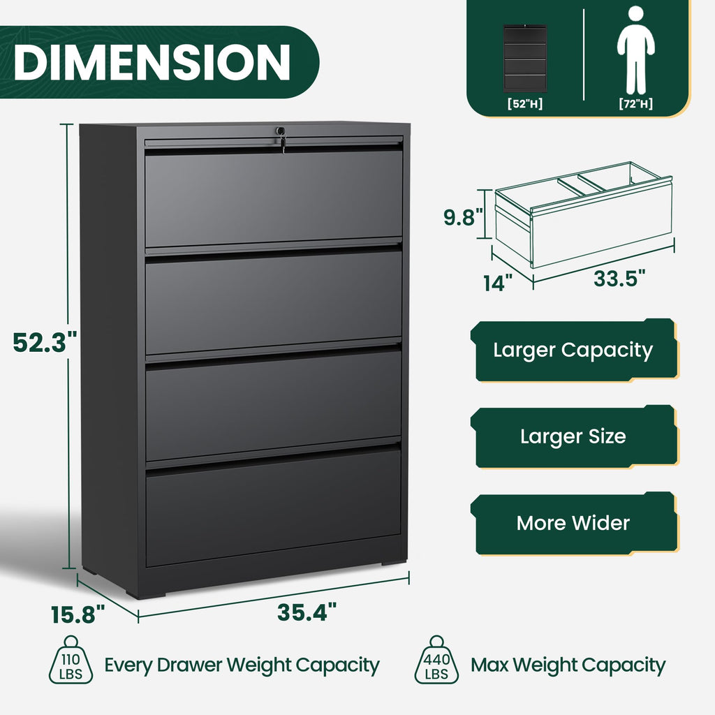 4 Drawer Black Metal File Cabinet R52019