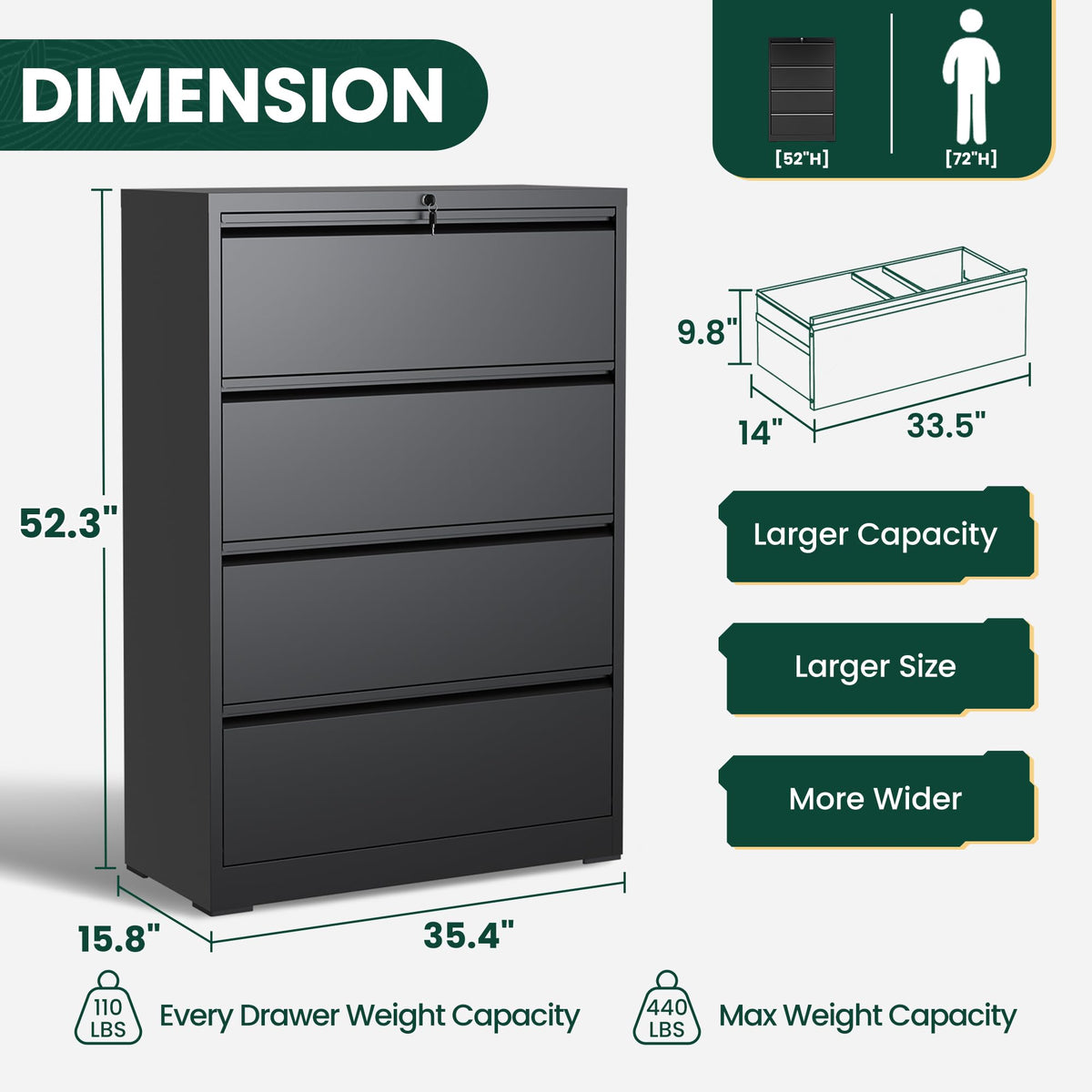 4 Drawer Black Metal File Cabinet R52019