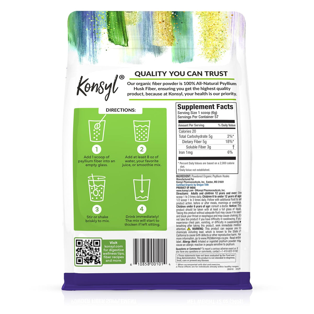 Organic Psyllium Husk Powder 12oz Unflavored Fiber Supplement Q1958