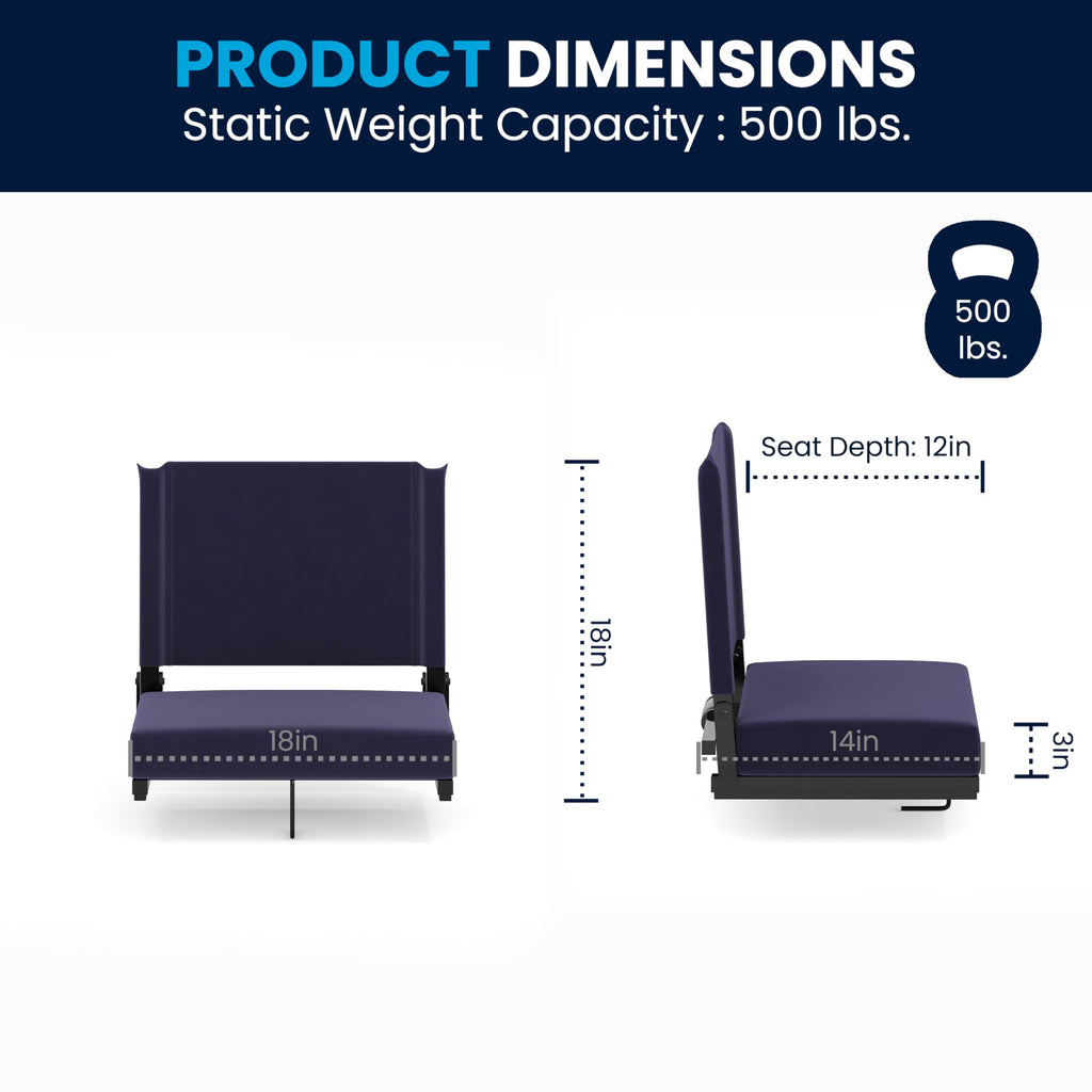 Portable Folding Padded Stadium Chair with Carrying Handle, Navy H84231