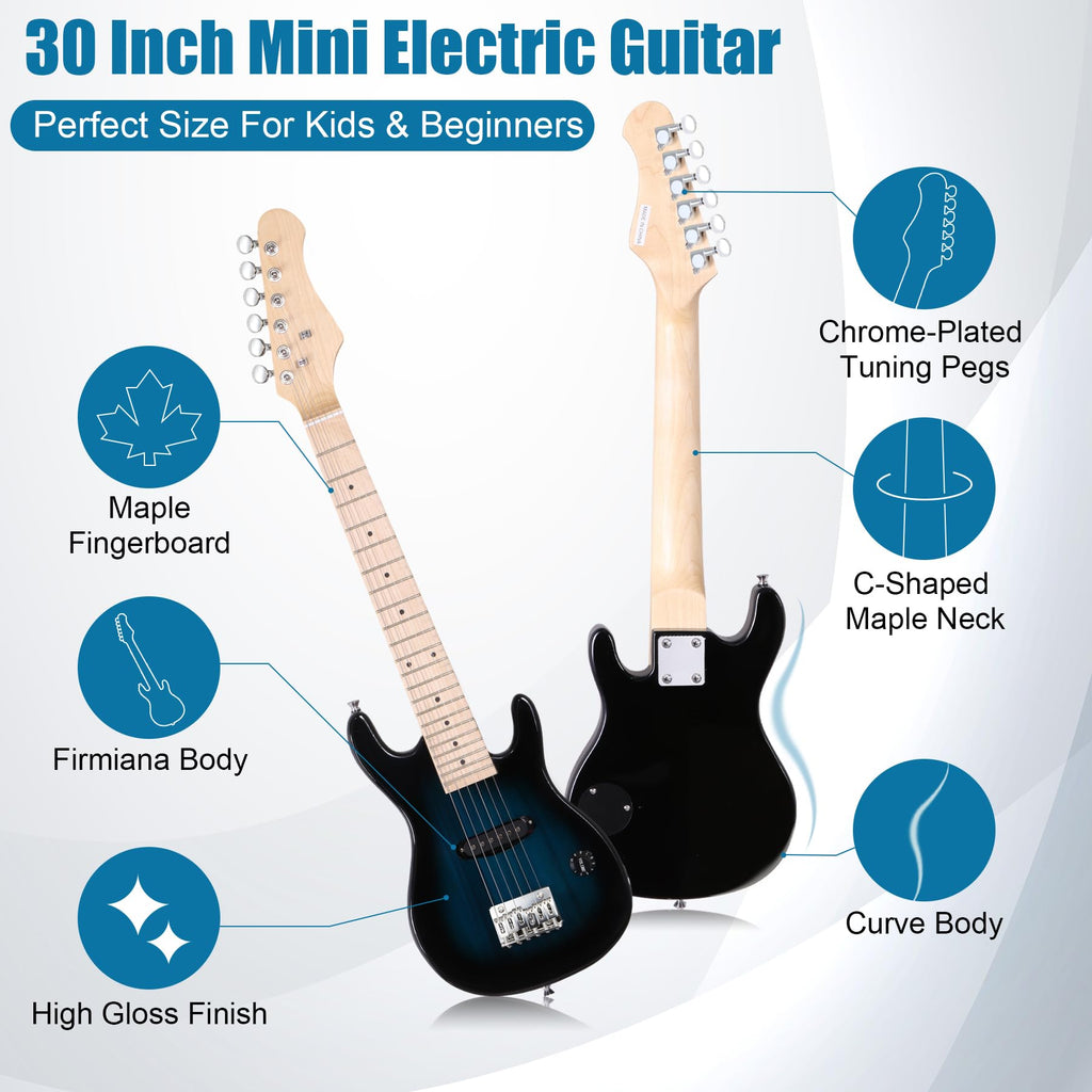 30" Blue Electric Guitar Beginner Kit with Amp and Bag E4624