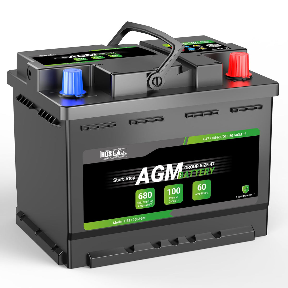 12V 60Ah AGM Car Battery Group 47 H5 X156