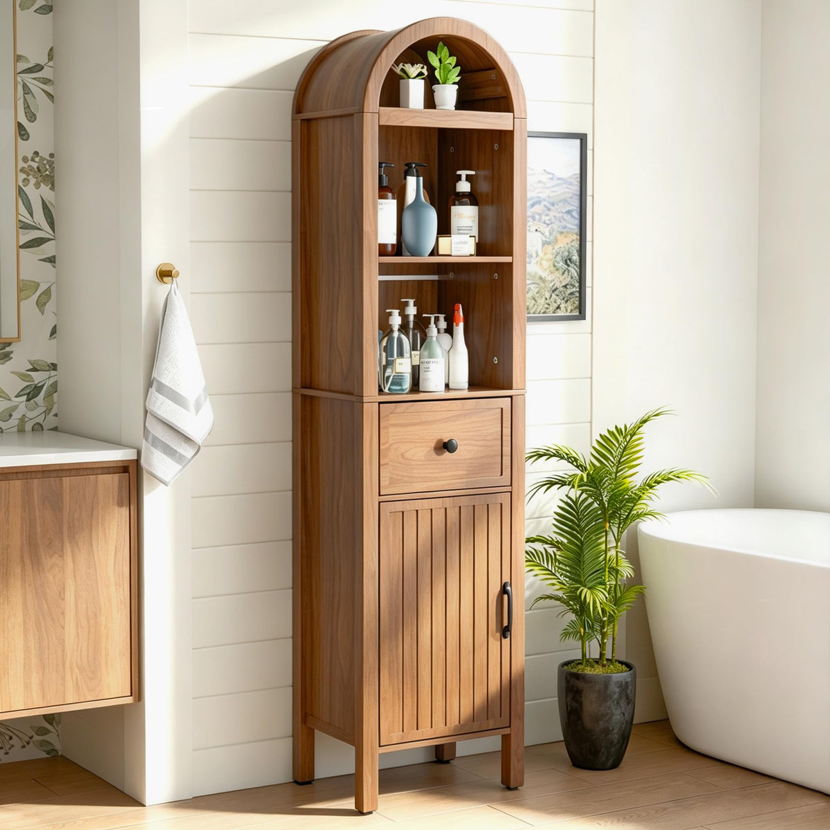 64" Tall Bathroom Storage Cabinet with Adjustable Shelves T3820