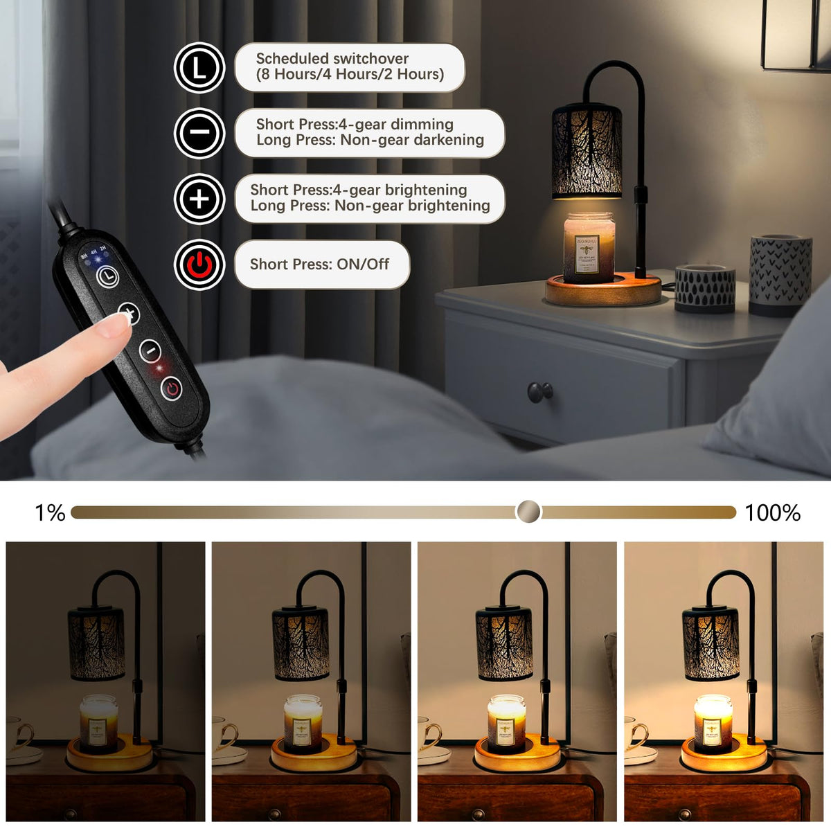 Black Adjustable Height Electric Candle Warmer with Timer and Dimmer E394504