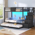 Twin Over Twin Bunk Bed with Trundle, Stairs, 6 Drawers, LED Lights P779251