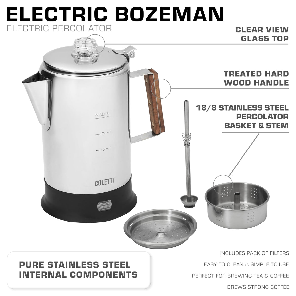 9 Cup Stainless Steel Electric Percolator C63321