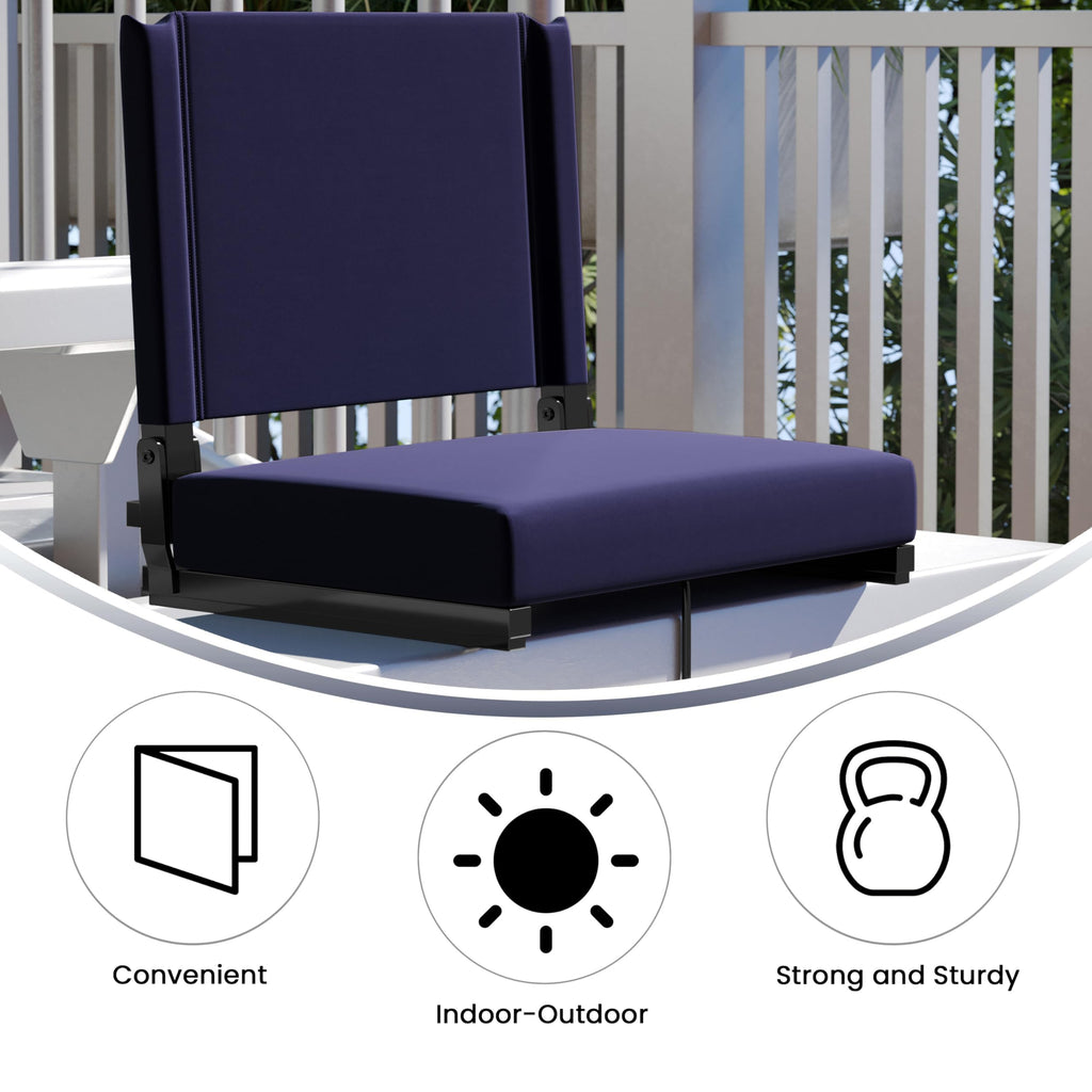 Portable Folding Padded Stadium Chair with Carrying Handle, Navy H84231