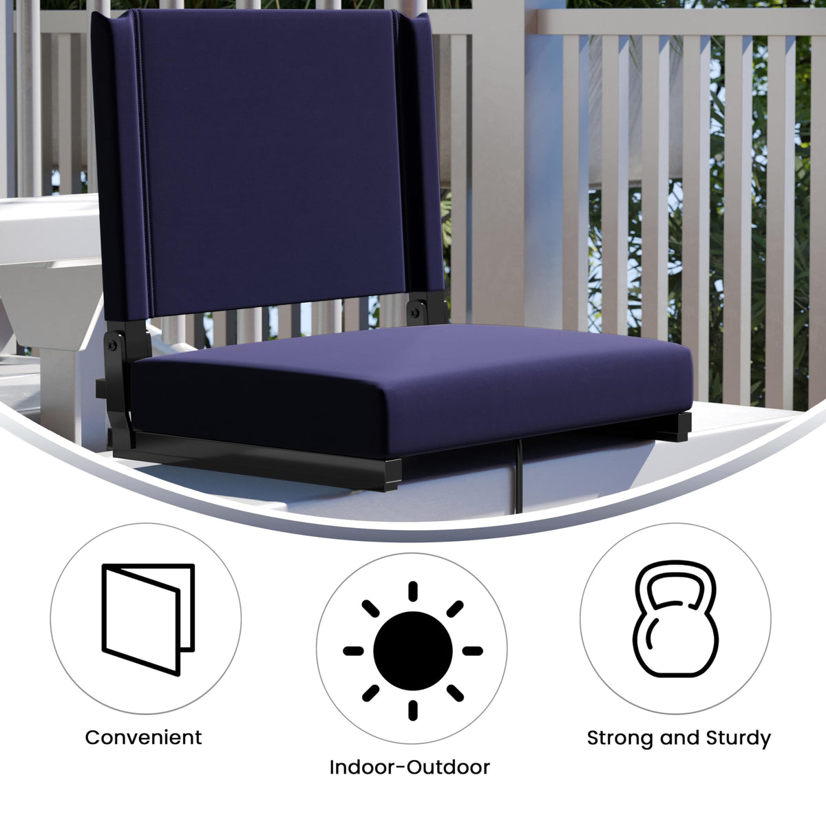 Portable Folding Padded Stadium Chair with Carrying Handle, Navy H84231