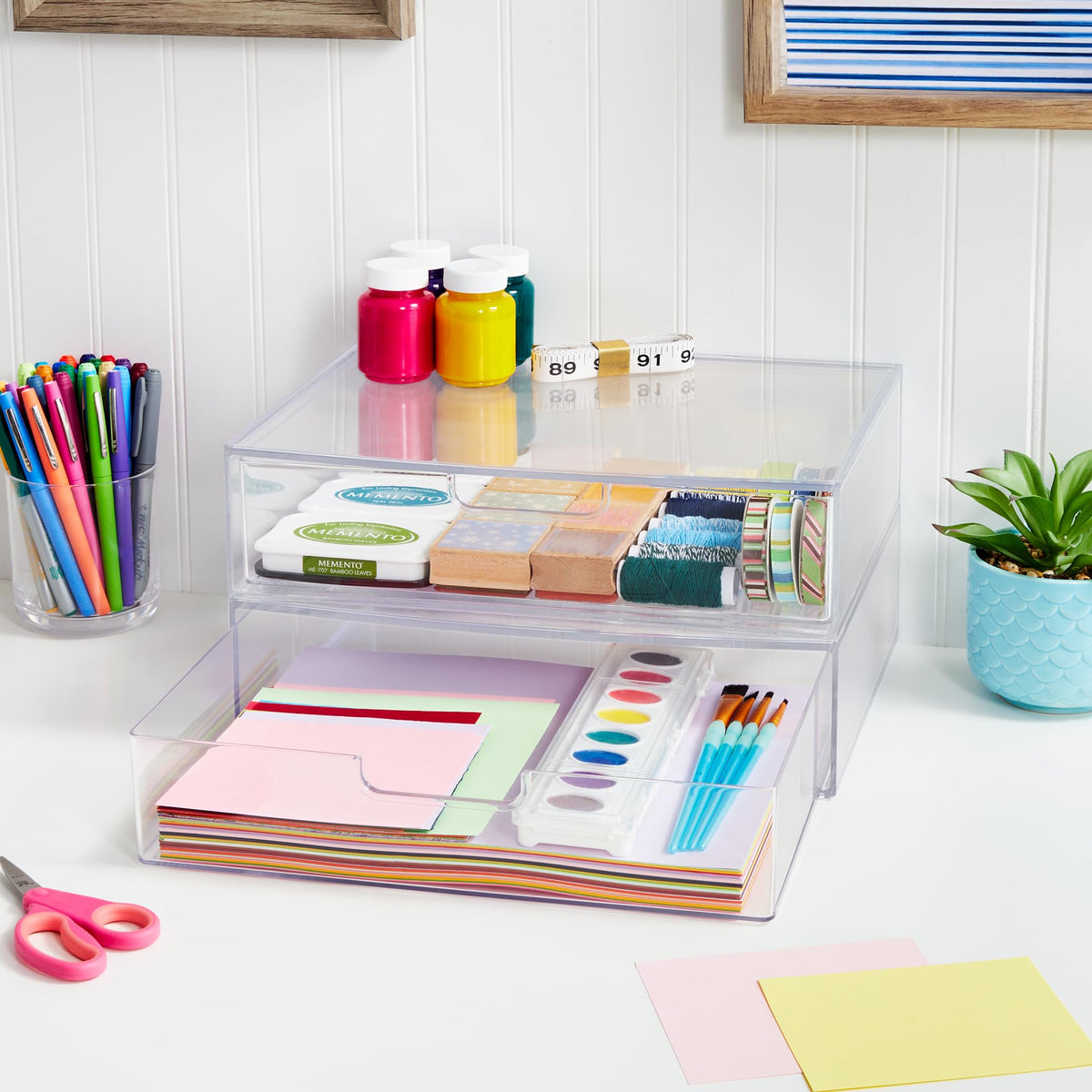 Clear Plastic Stackable Organizer Drawers Set of 2 U222233