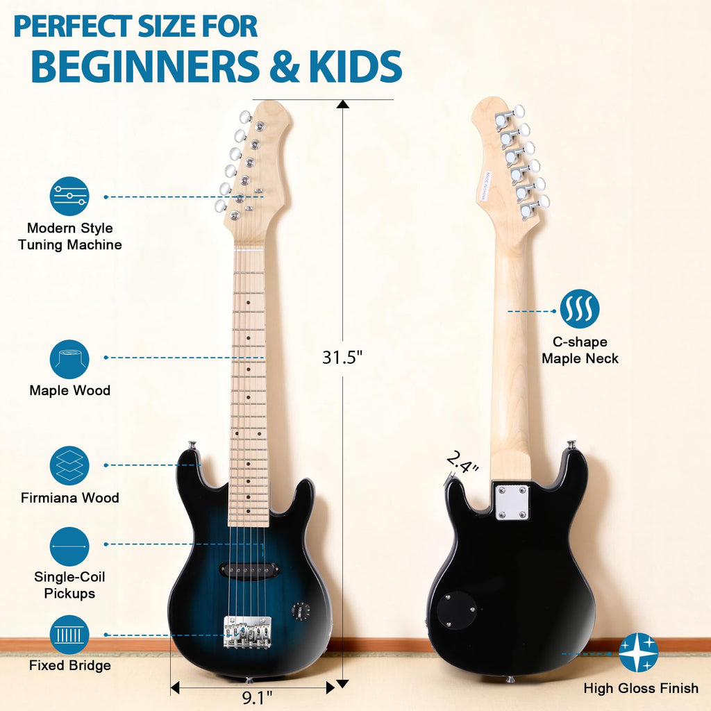 30" Blue Electric Guitar Beginner Kit with Amp and Bag E4624