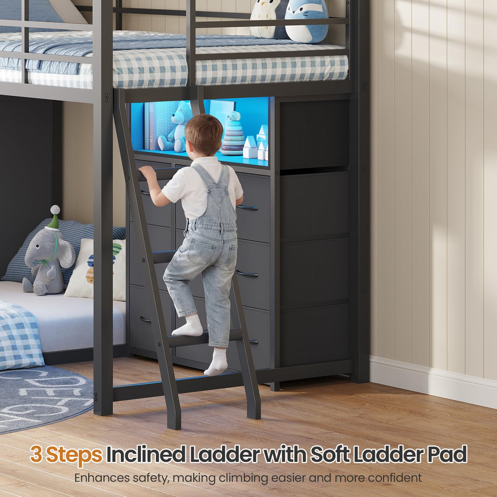 Twin Over Twin Bunk Bed with 9 Storage Drawers H700