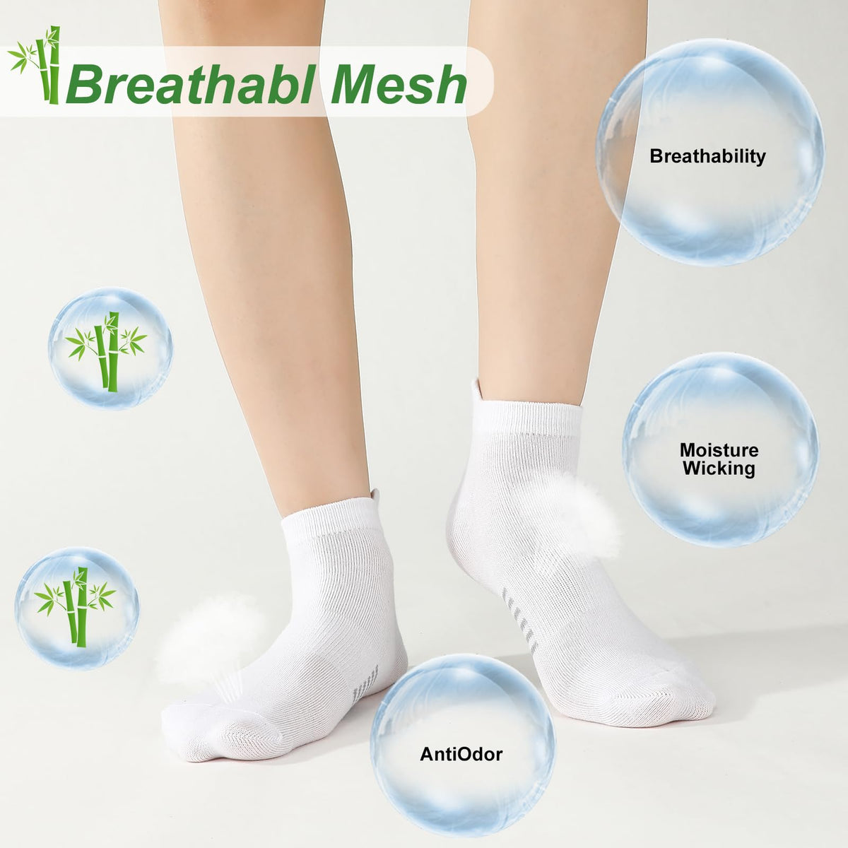 6 Pairs Thin Breathable Bamboo Ankle Socks K58518