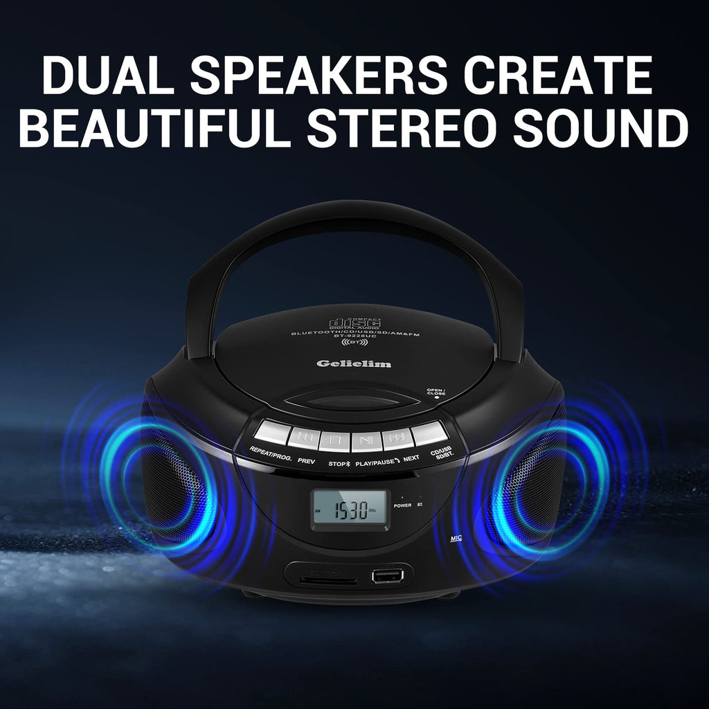 Portable CD Boombox with AM/FM Radio, Bluetooth, USB, SD Card, LCD Display, Black M950