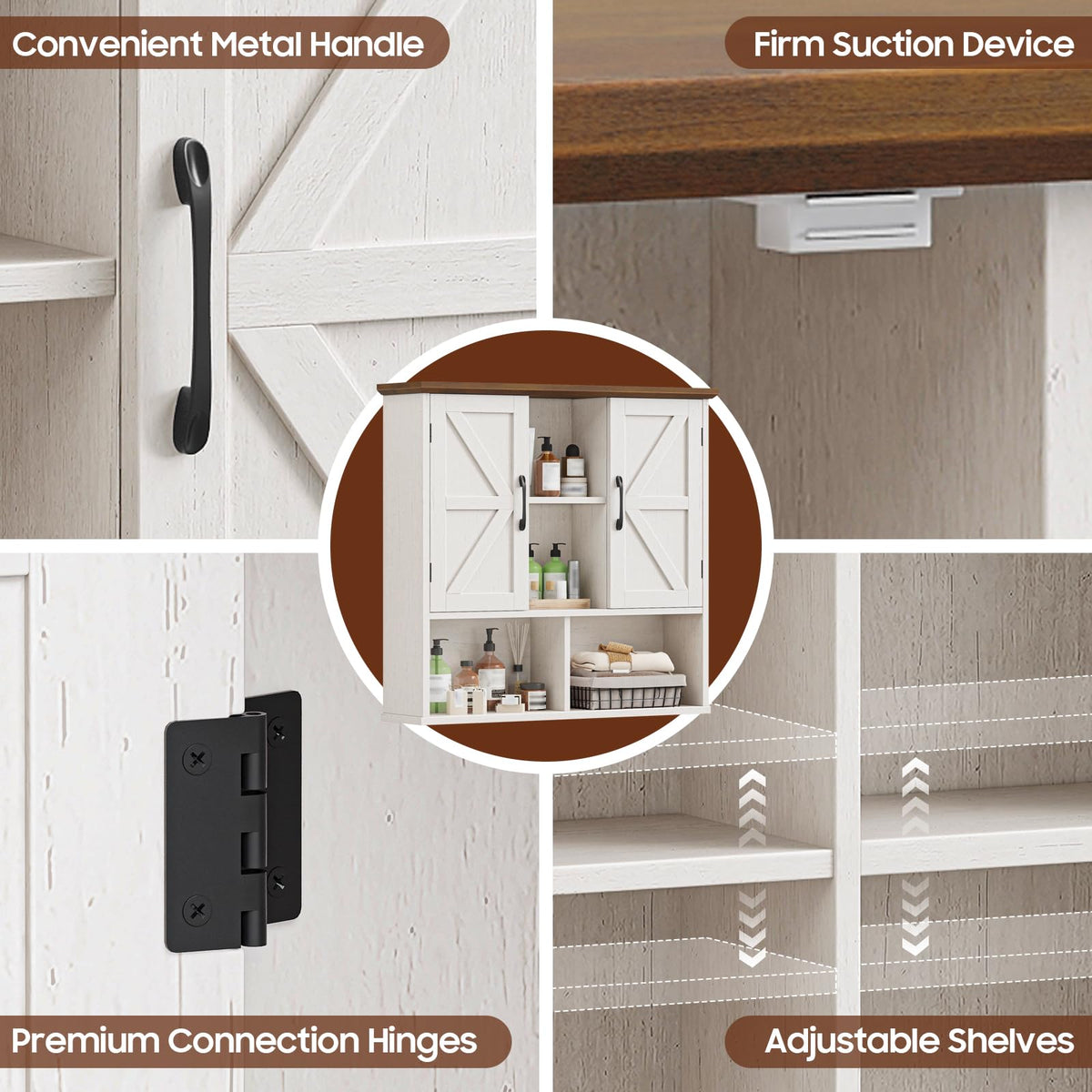 Rustic White Wooden Wall Cabinet with Adjustable Shelves Q4713