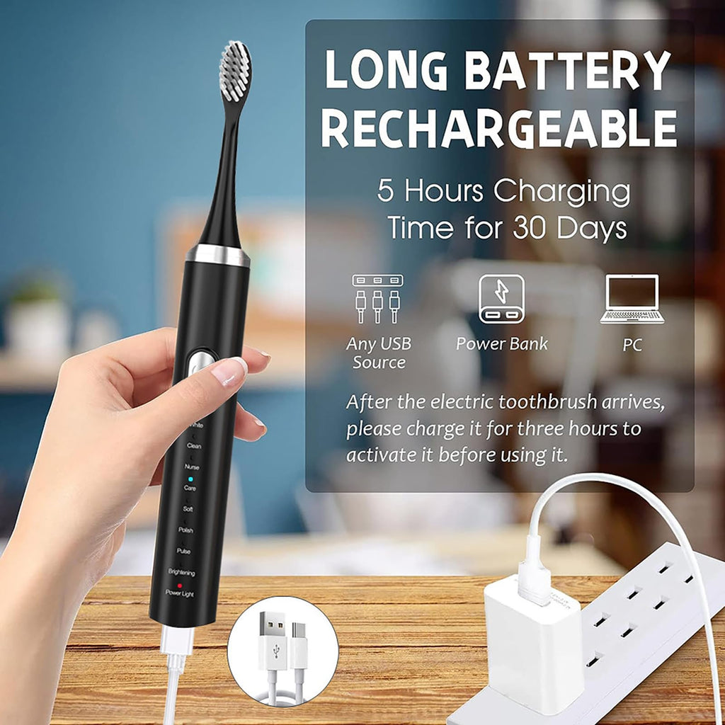 Rechargeable Electric Toothbrush with 4 Replacement Heads U267