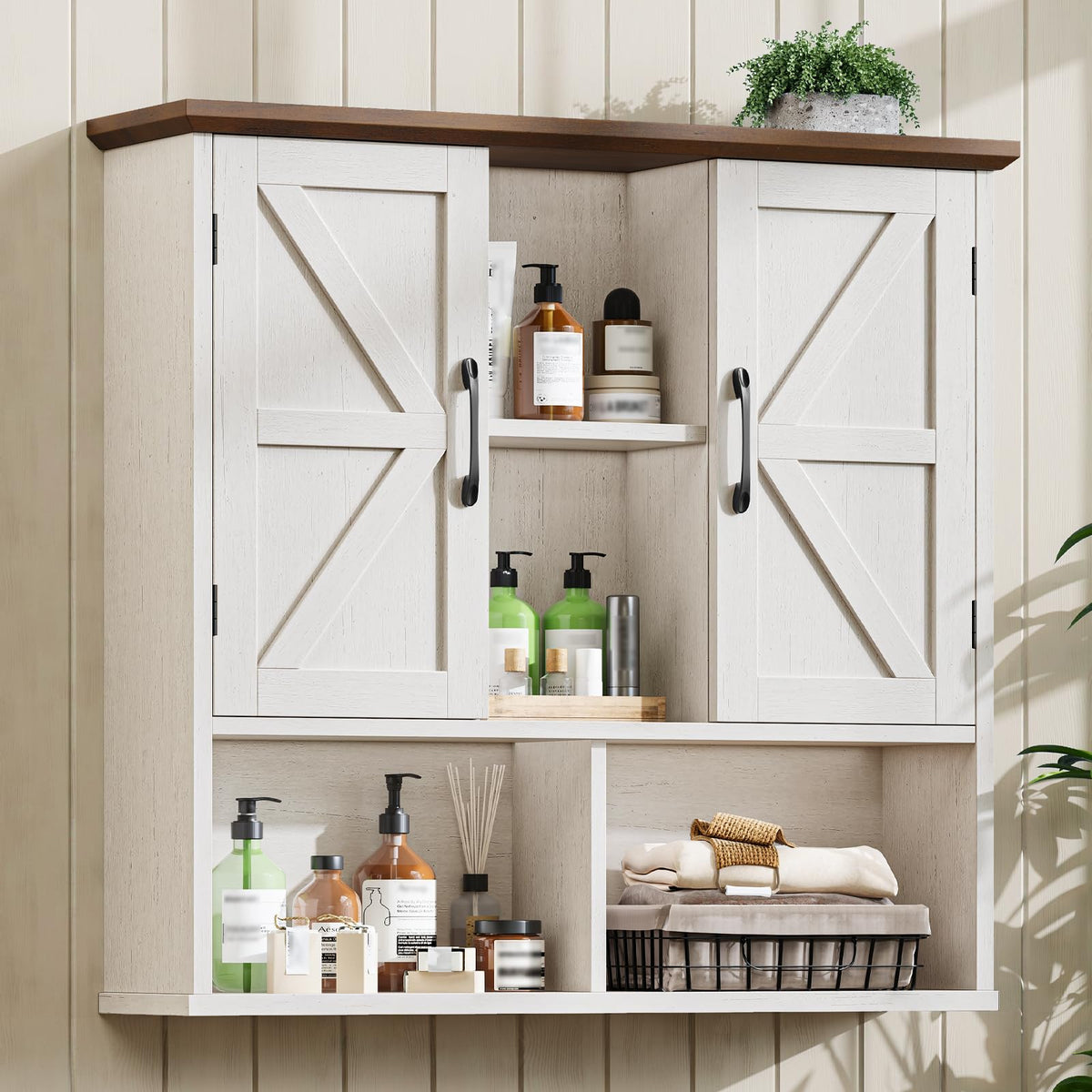 Rustic White Wooden Wall Cabinet with Adjustable Shelves Q4713