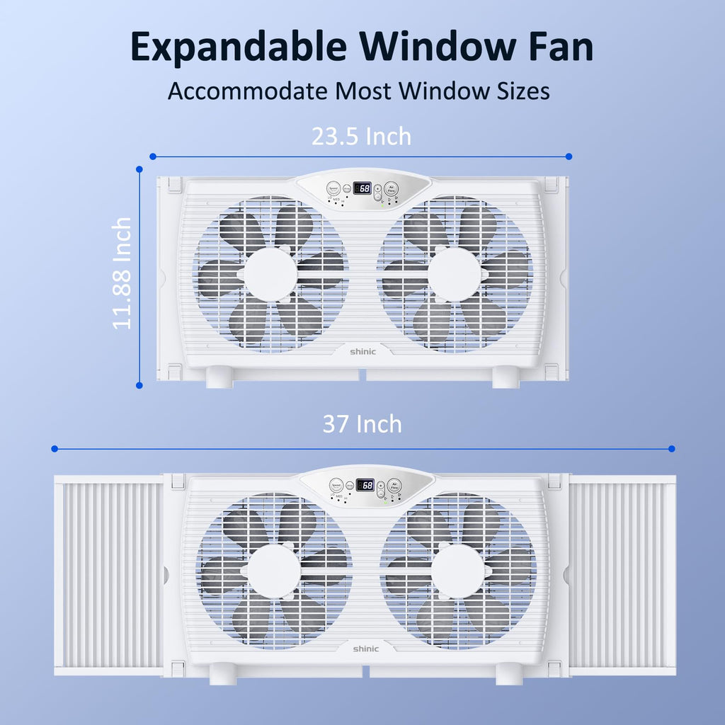 Twin Window Fan with 9-Inch Blades, 3 Speeds, Thermostat Control V758322