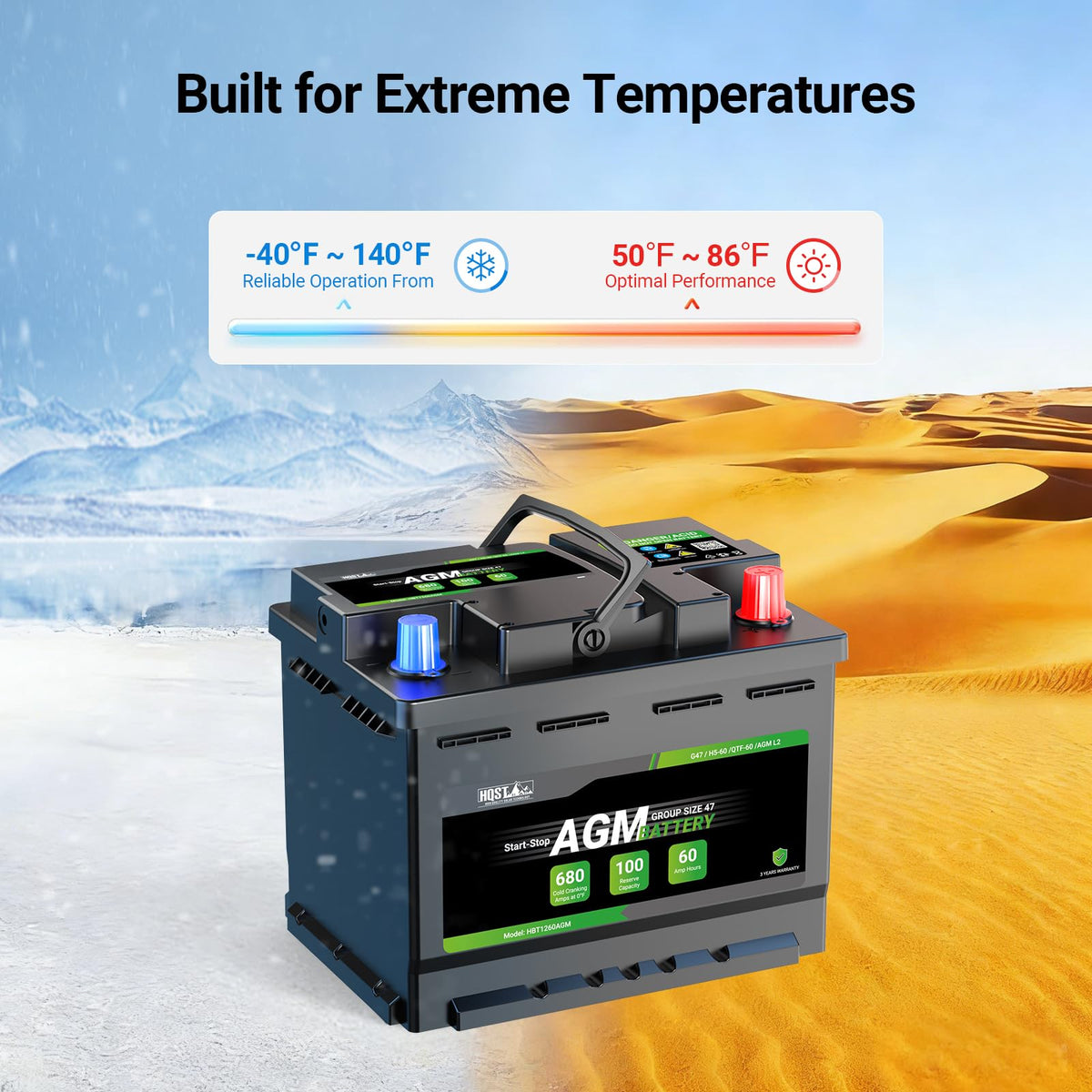 12V 60Ah AGM Car Battery Group 47 H5 X156