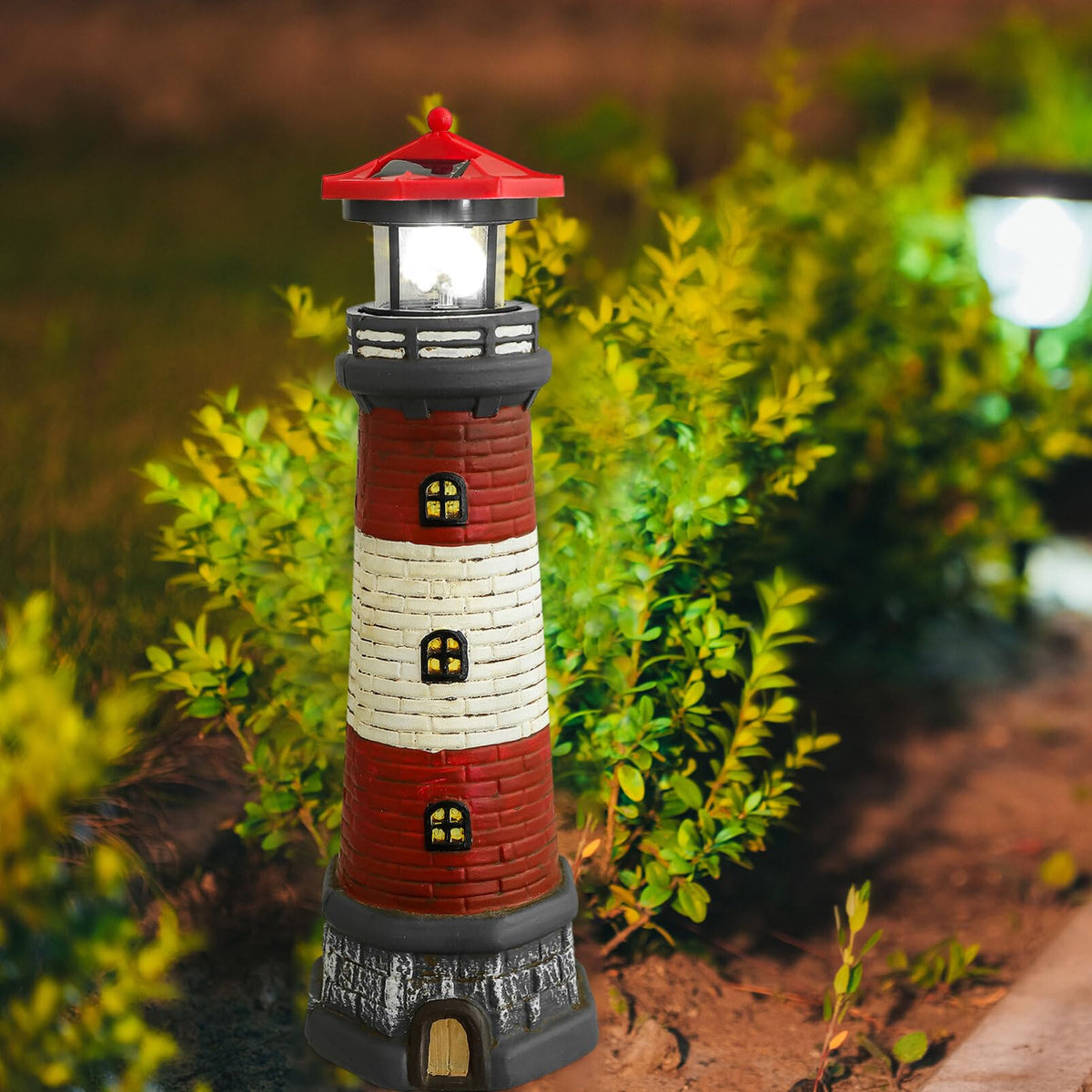 Solar Rotating Lighthouse Outdoor Lantern Resin Street Light W4174