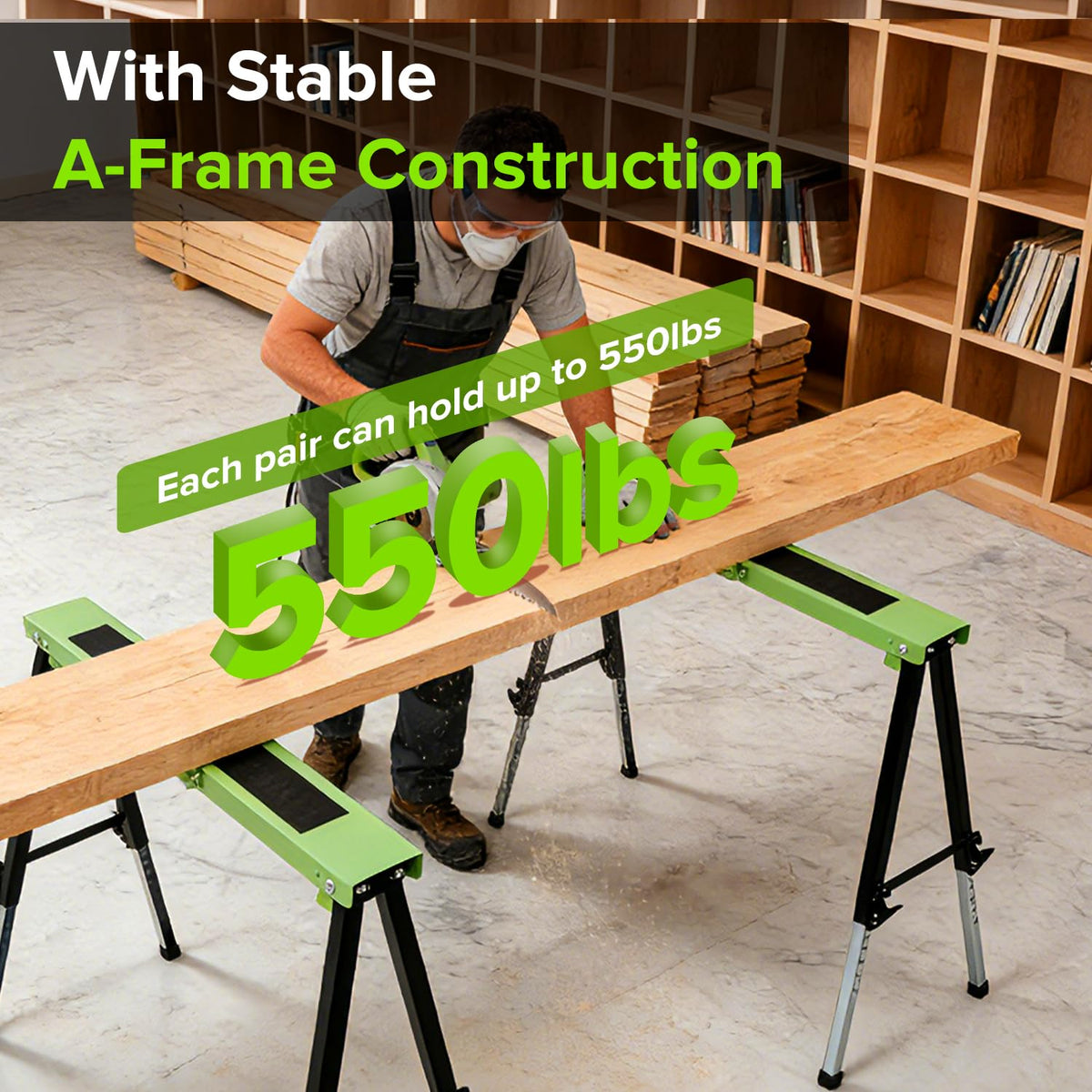 Adjustable Height Folding Sawhorse 2-Pack, 660lb Capacity Z820263