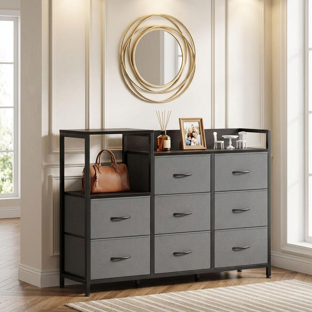 TV Stand with Charging Station, 8 Fabric Drawers Dresser Z444970