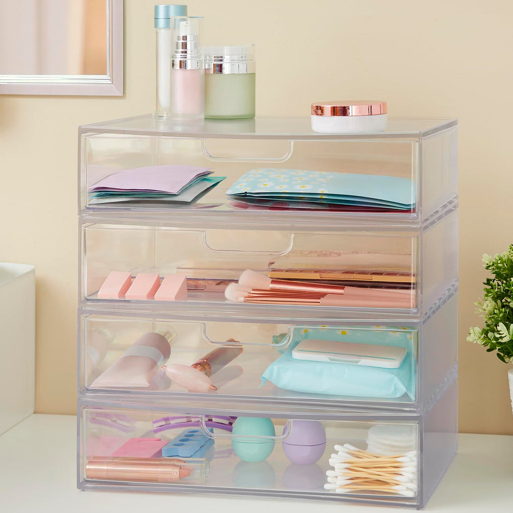 Clear Plastic Stackable Organizer Drawers Set of 2 U222233