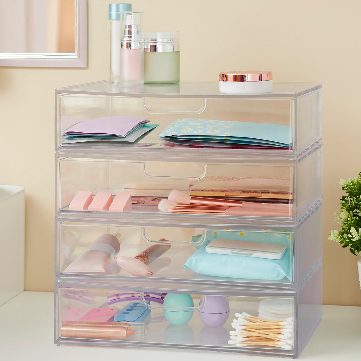 Clear Plastic Stackable Organizer Drawers Set of 2 U222233
